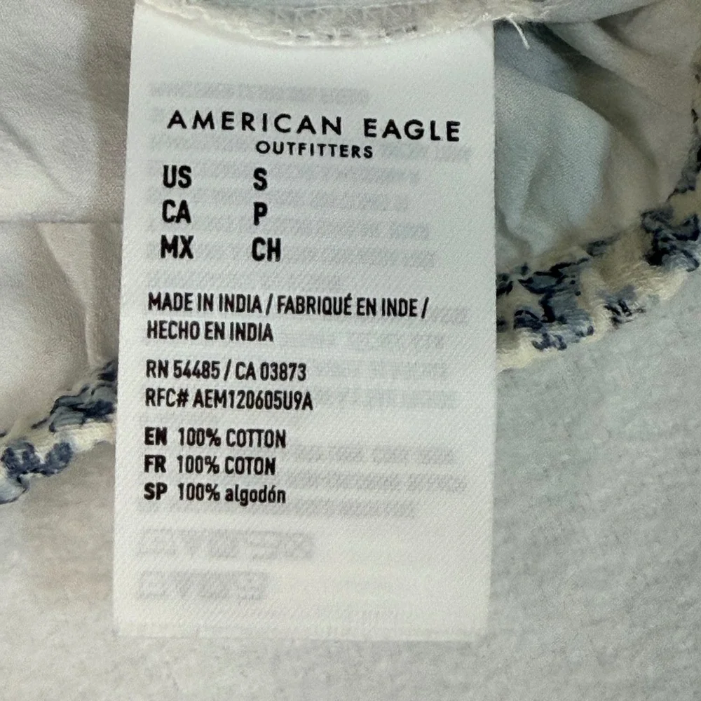 American Eagle Women One Shoulder Crop Top S Blue Floral Smocked 035-2351-5023